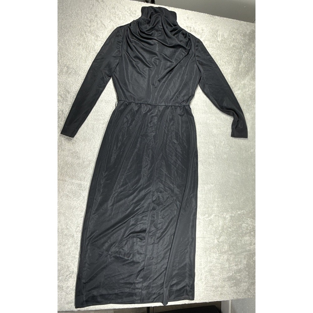 Vintage 70s/80s Leslie Fay Women's 'Rhonda' Cowl Neck Midi Dress Black Size 16